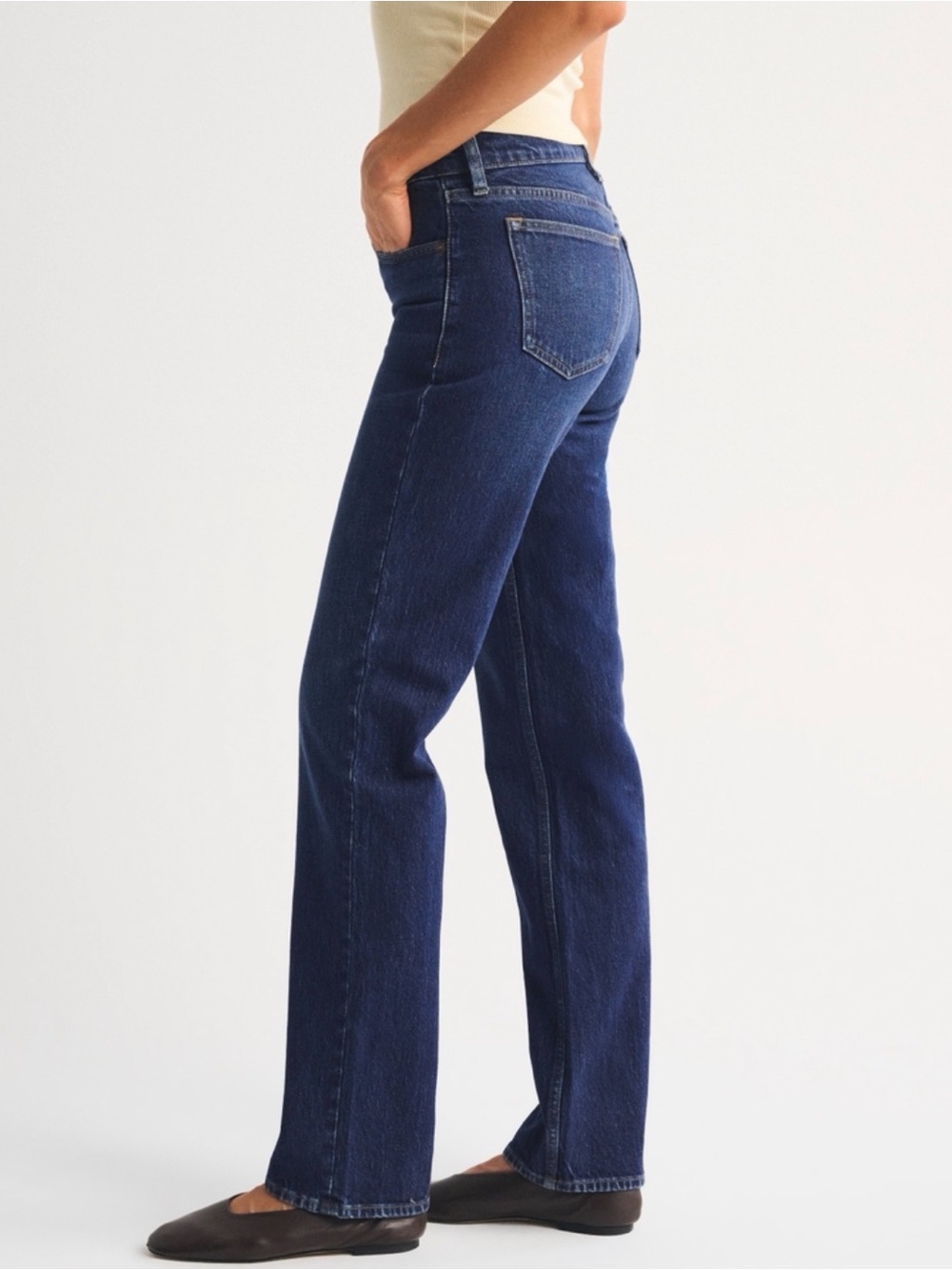 🆕 NWT Abercrombie & Fitch 90s Straight Mid Rise Deep Indigo Straight-Leg Jeans - Picture 3 of 12